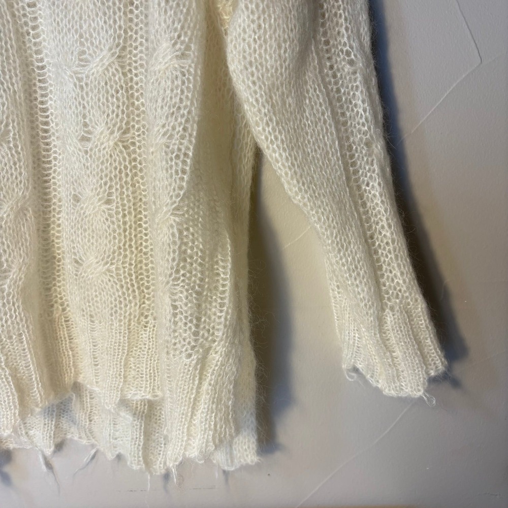 Anthropologie Ivory Open Cable Knit Distressed Mohair Blend Sweater Size M Italy - Picture 5 of 12